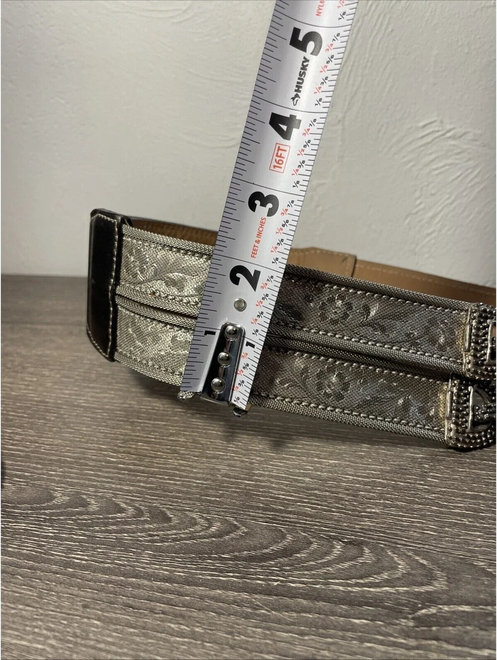 Streets Ahead Belt Vtg Silver Tone Metal Floral Mesh & Chain Links Leather 28-30